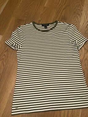 Lauren Ralph Lauren Olive and White Striped Short-Sleeve Tee